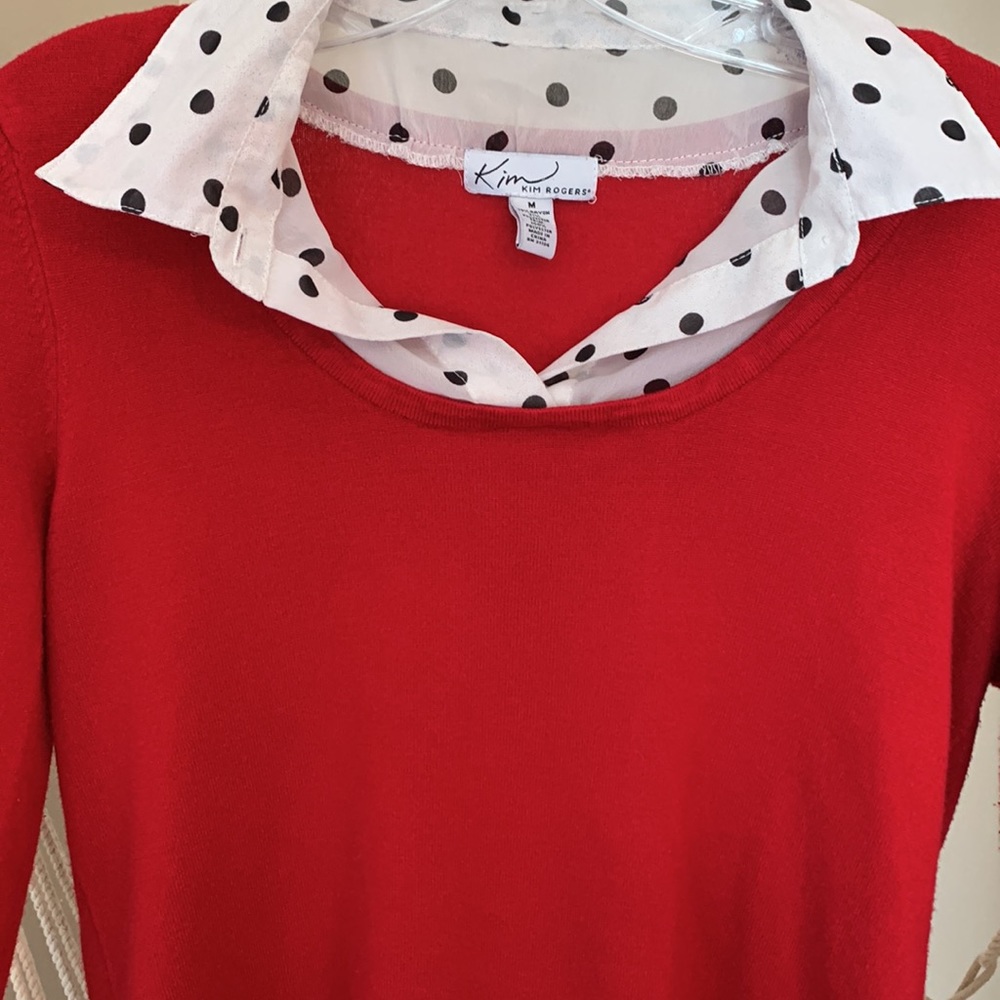 Kim Rogers- Medium- Red Sweater w/ black & white dots - Picture 2 of 4